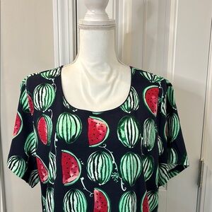 Karen Scott Green and Red Short Sleeve Tee with Playful Print Size 1X NWT